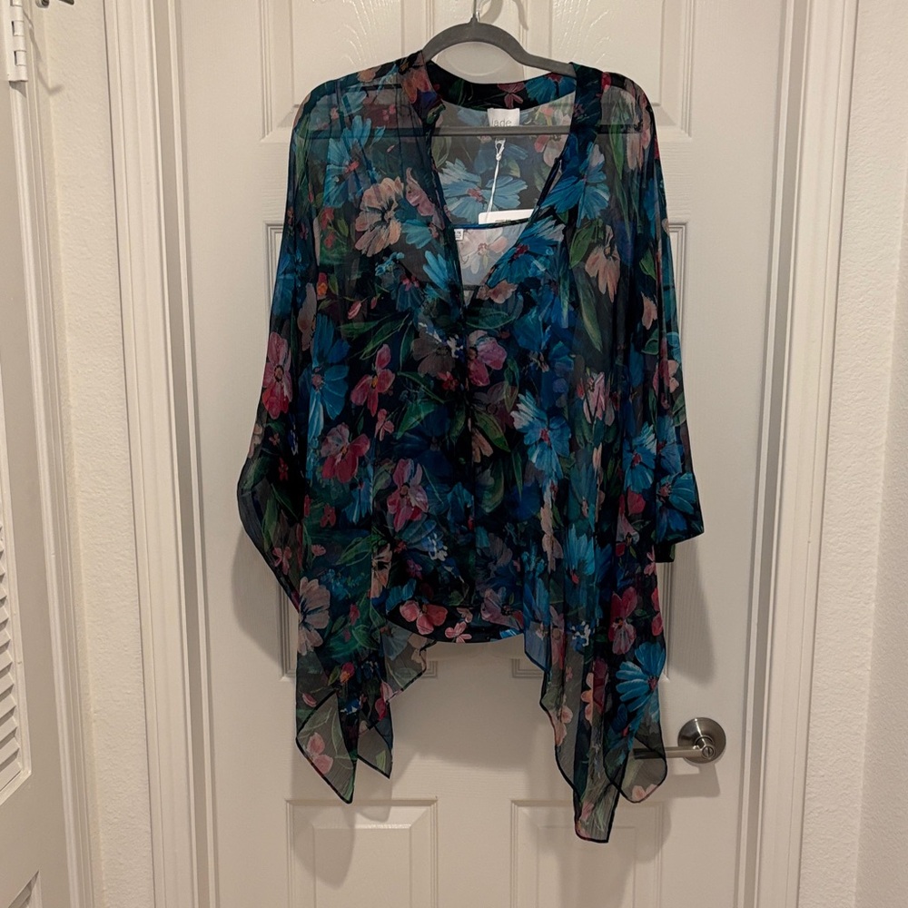 Johnny Was Blue and Pink Floral Sheer Blouse.  New. Never worn.